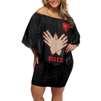 Personalized Shqipe Albania Nation Flag Off Shoulder Short Dress Kuq E Zi Tiranaproud Albanian - Wonder Print Shop