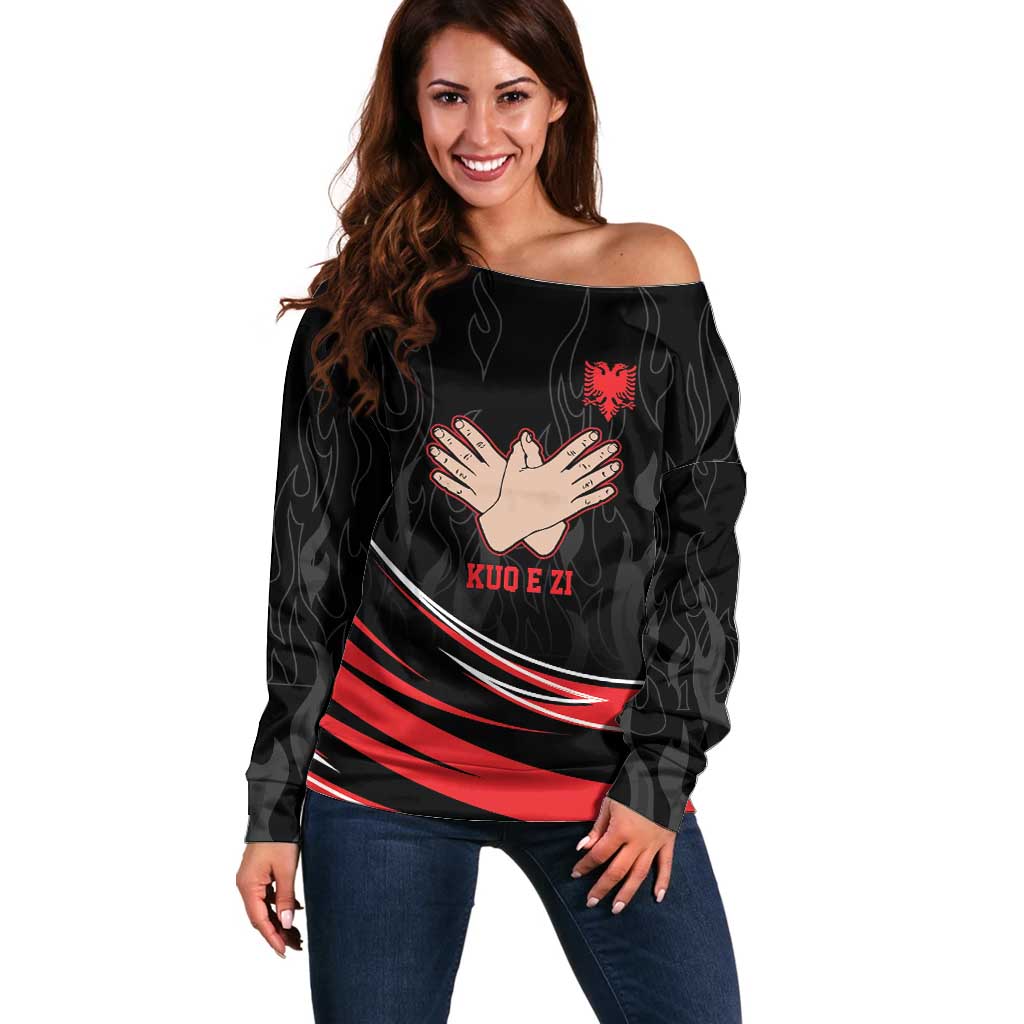 Personalized Shqipe Albania Nation Flag Off Shoulder Sweater Kuq E Zi Tiranaproud Albanian - Wonder Print Shop