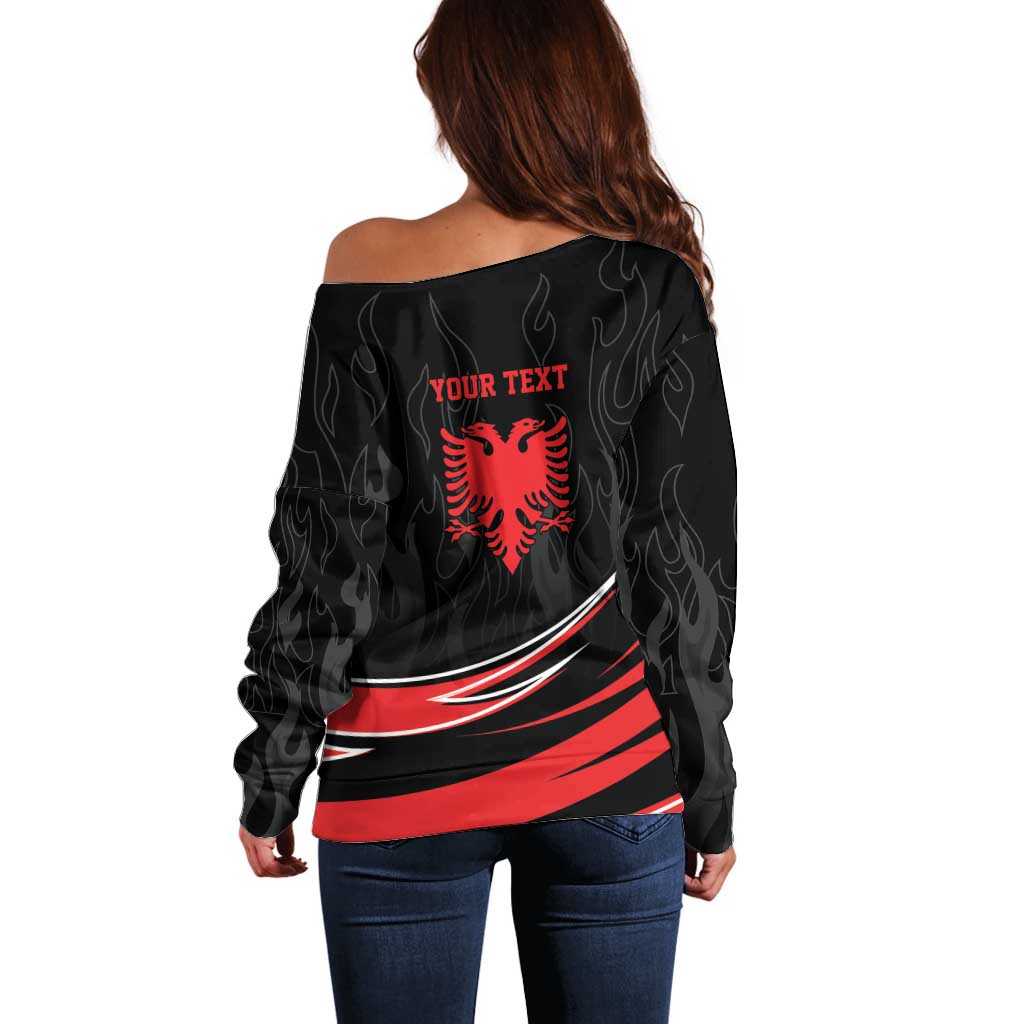 Personalized Shqipe Albania Nation Flag Off Shoulder Sweater Kuq E Zi Tiranaproud Albanian - Wonder Print Shop