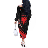 Personalized Shqipe Albania Nation Flag Off The Shoulder Long Sleeve Dress Kuq E Zi Tiranaproud Albanian - Wonder Print Shop