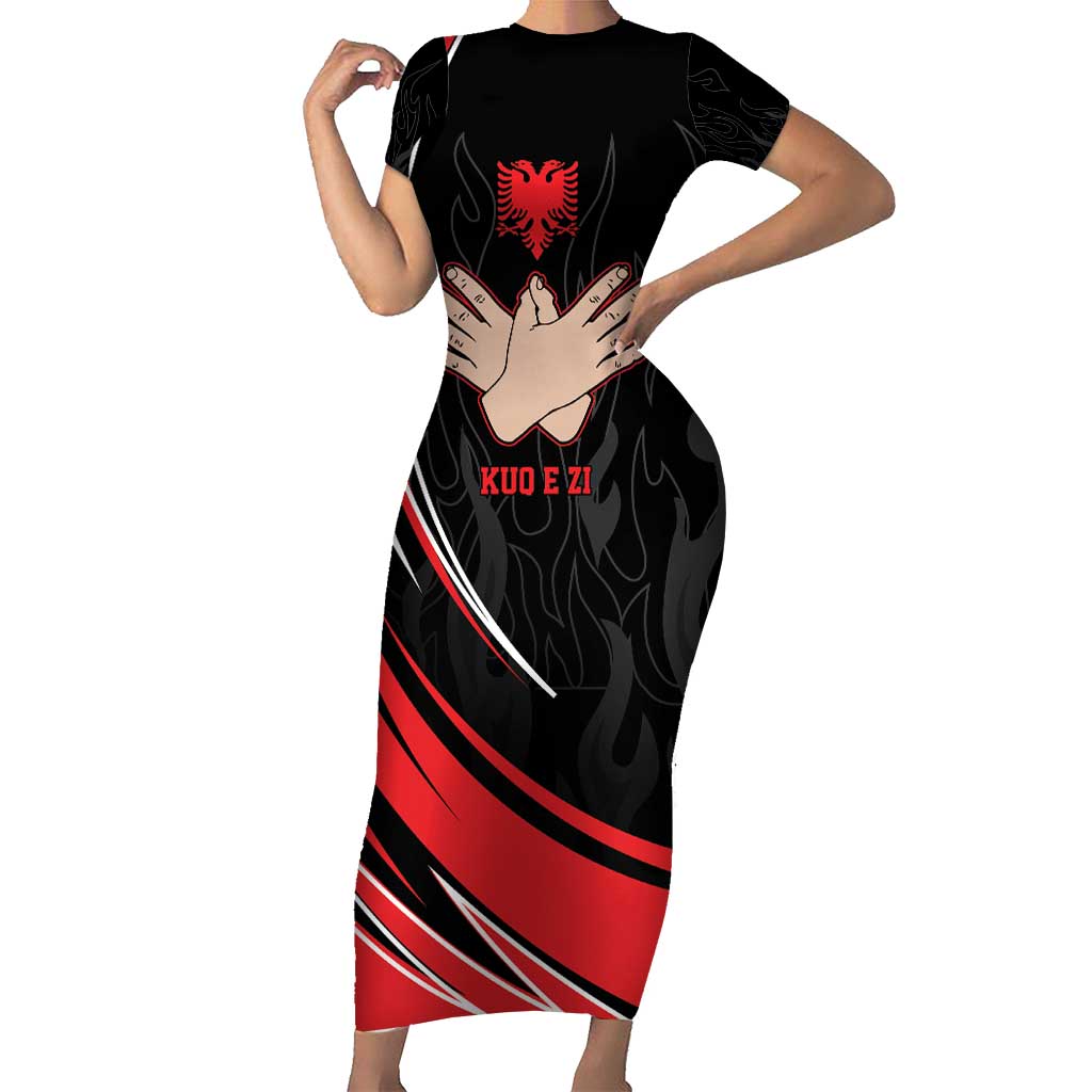 Personalized Shqipe Albania Nation Flag Short Sleeve Bodycon Dress Kuq E Zi Tiranaproud Albanian - Wonder Print Shop