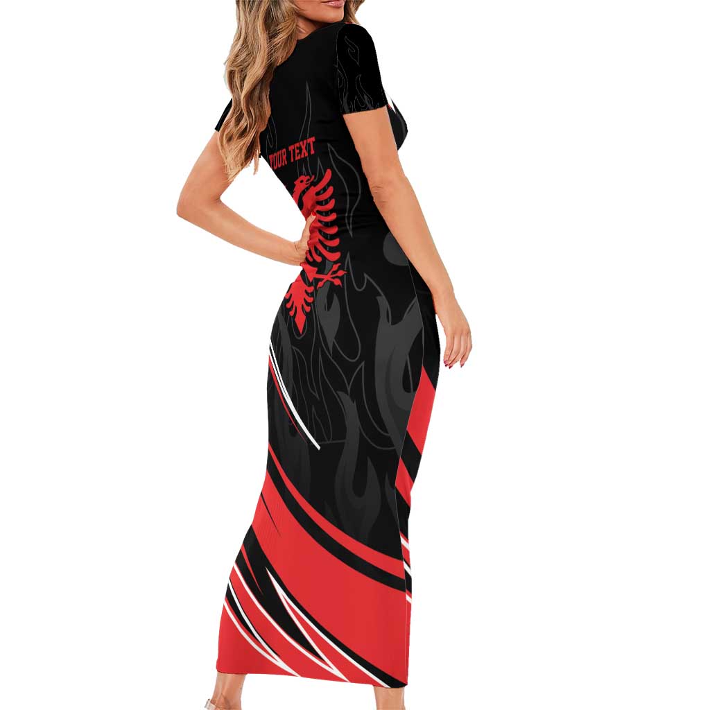 Personalized Shqipe Albania Nation Flag Short Sleeve Bodycon Dress Kuq E Zi Tiranaproud Albanian - Wonder Print Shop