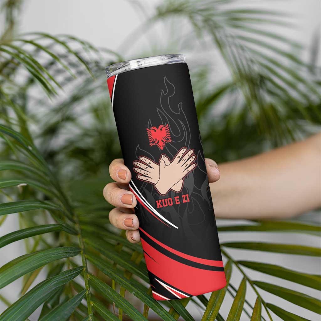 Personalized Shqipe Albania Nation Flag Skinny Tumbler Kuq E Zi Tiranaproud Albanian - Wonder Print Shop