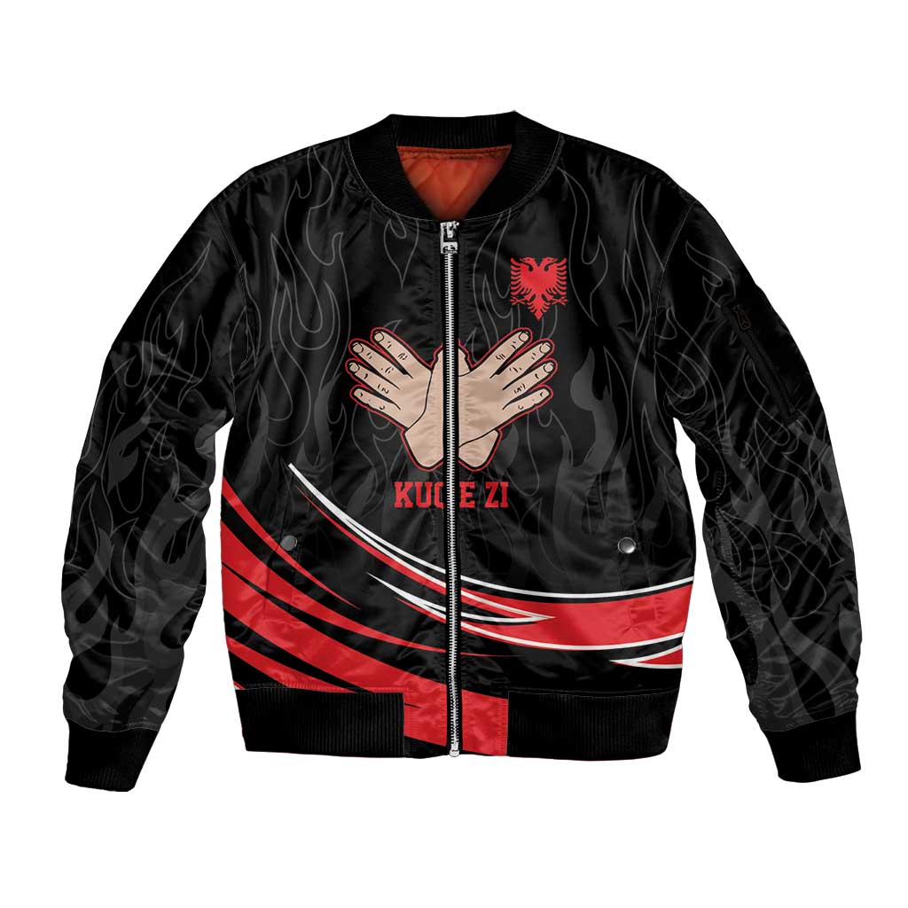 Personalized Shqipe Albania Nation Flag Sleeve Zip Bomber Jacket Kuq E Zi Tiranaproud Albanian - Wonder Print Shop