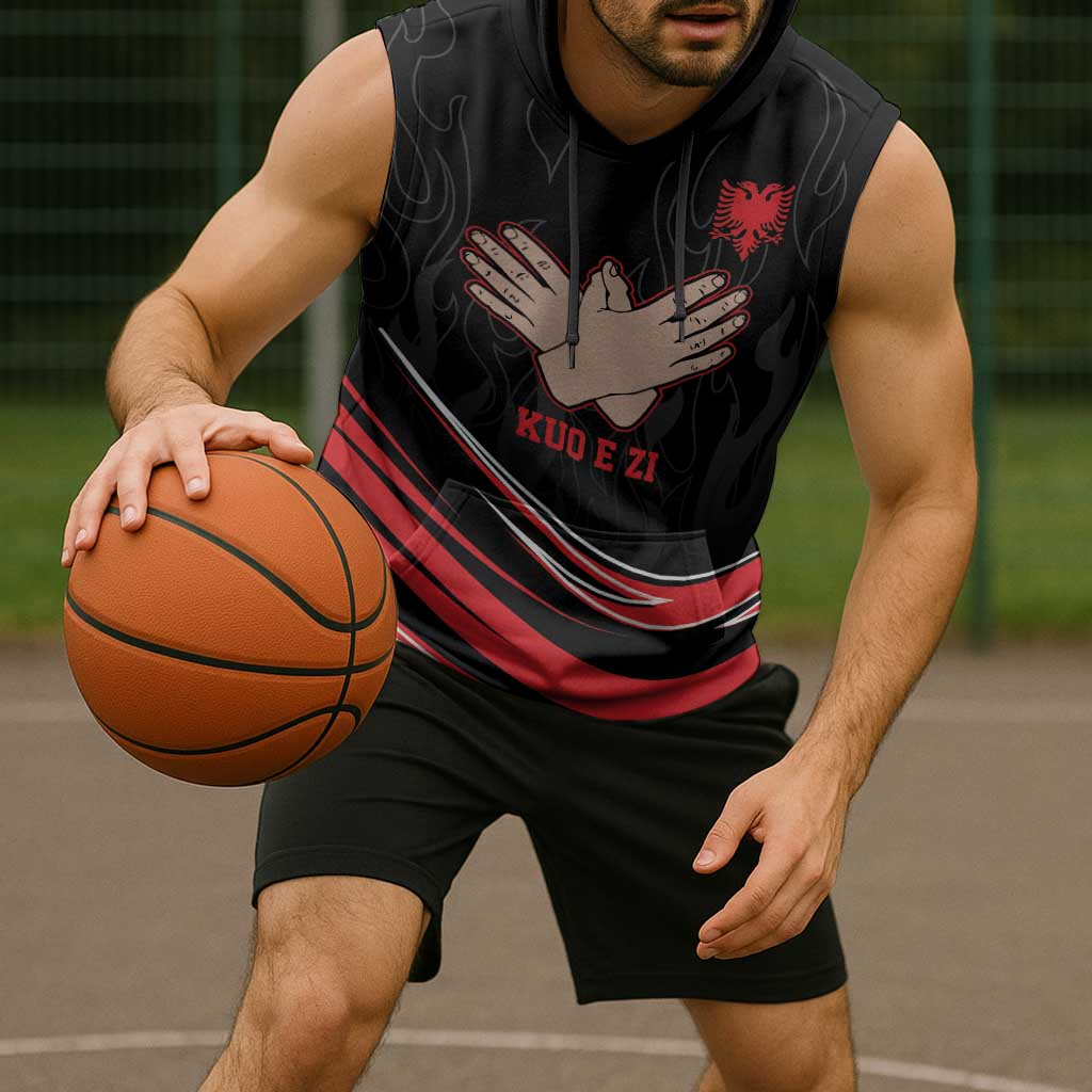 Personalized Shqipe Albania Nation Flag Sleeveless Hoodie Kuq E Zi Tiranaproud Albanian - Wonder Print Shop