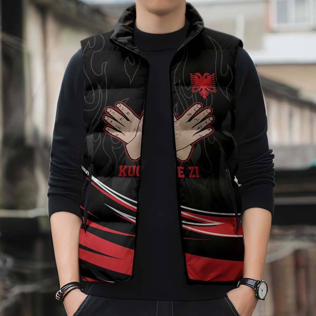 Personalized Shqipe Albania Nation Flag Sleeveless Puffer Jacket Kuq E Zi Tiranaproud Albanian - Wonder Print Shop