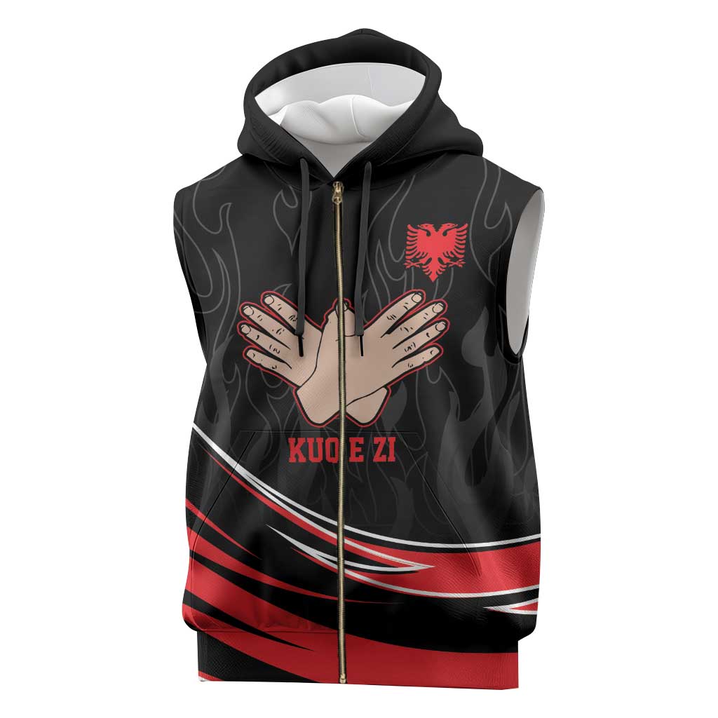 Personalized Shqipe Albania Nation Flag Sleeveless Zip Hoodie Kuq E Zi Tiranaproud Albanian - Wonder Print Shop