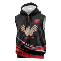 Personalized Shqipe Albania Nation Flag Sleeveless Zip Hoodie Kuq E Zi Tiranaproud Albanian - Wonder Print Shop