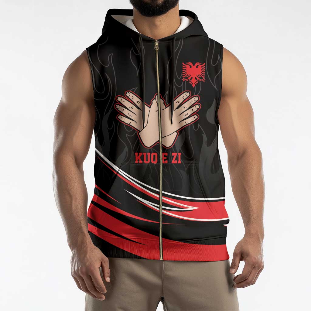 Personalized Shqipe Albania Nation Flag Sleeveless Zip Hoodie Kuq E Zi Tiranaproud Albanian - Wonder Print Shop
