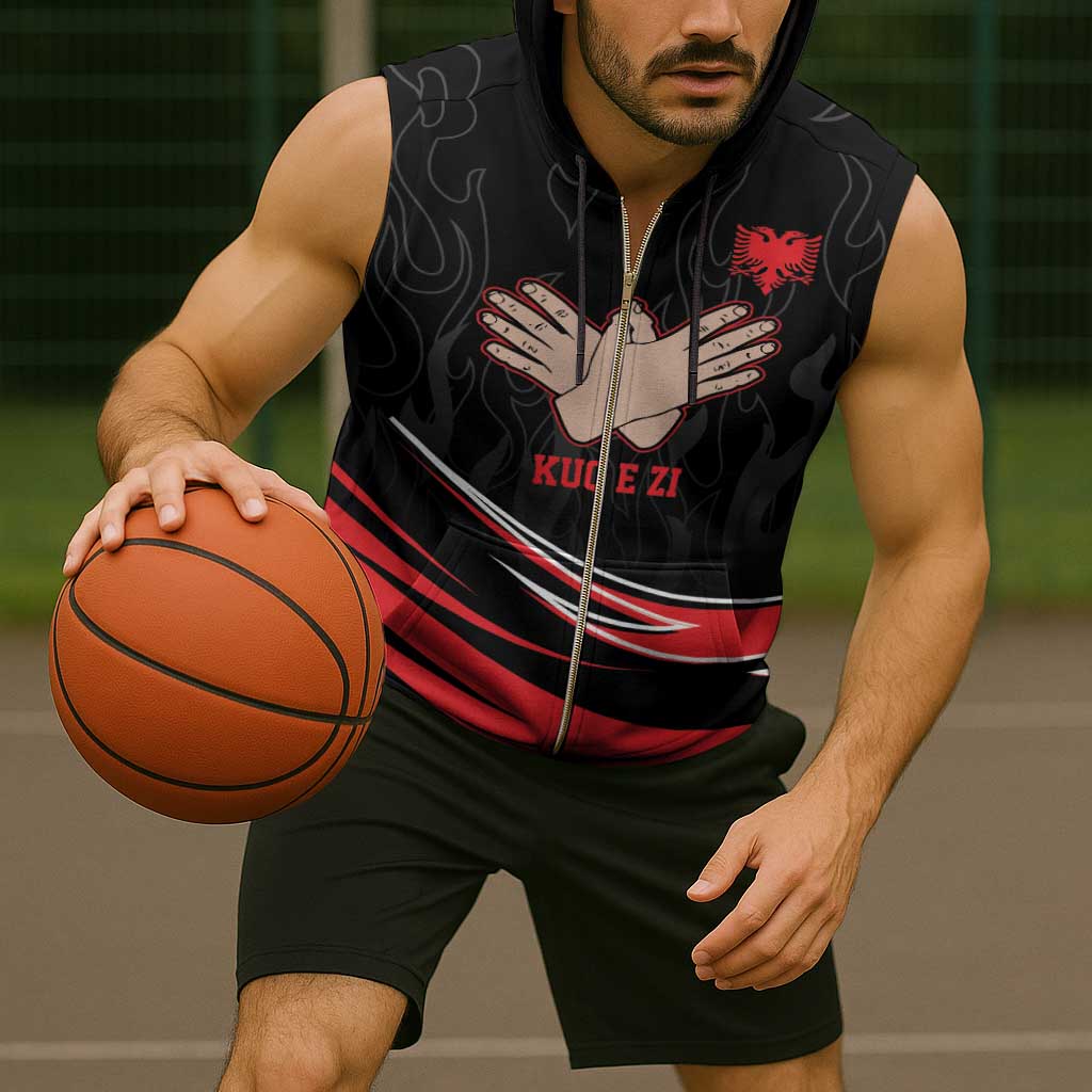 Personalized Shqipe Albania Nation Flag Sleeveless Zip Hoodie Kuq E Zi Tiranaproud Albanian - Wonder Print Shop