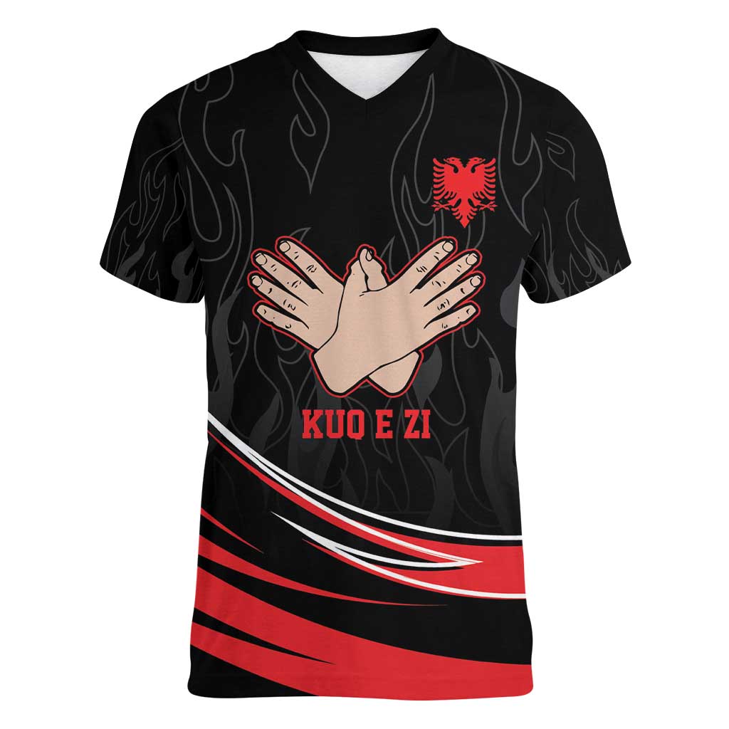 Personalized Shqipe Albania Nation Flag Women V-Neck T-Shirt Kuq E Zi Tiranaproud Albanian - Wonder Print Shop