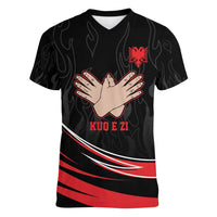Personalized Shqipe Albania Nation Flag Women V-Neck T-Shirt Kuq E Zi Tiranaproud Albanian - Wonder Print Shop
