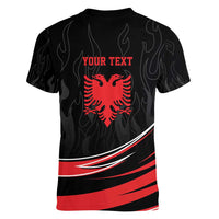 Personalized Shqipe Albania Nation Flag Women V-Neck T-Shirt Kuq E Zi Tiranaproud Albanian - Wonder Print Shop