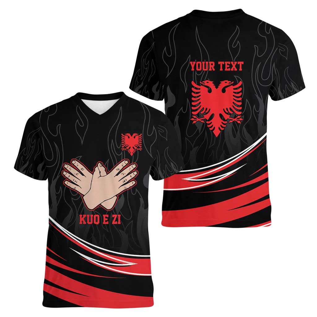 Personalized Shqipe Albania Nation Flag Women V-Neck T-Shirt Kuq E Zi Tiranaproud Albanian - Wonder Print Shop