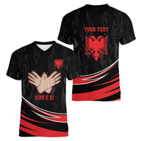 Personalized Shqipe Albania Nation Flag Women V-Neck T-Shirt Kuq E Zi Tiranaproud Albanian - Wonder Print Shop