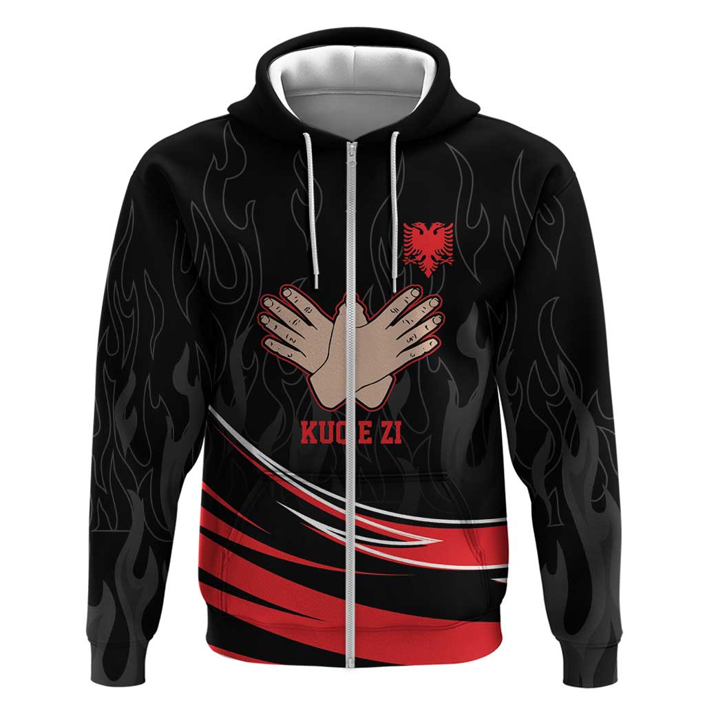 Personalized Shqipe Albania Nation Flag Zip Hoodie Kuq E Zi Tiranaproud Albanian - Wonder Print Shop