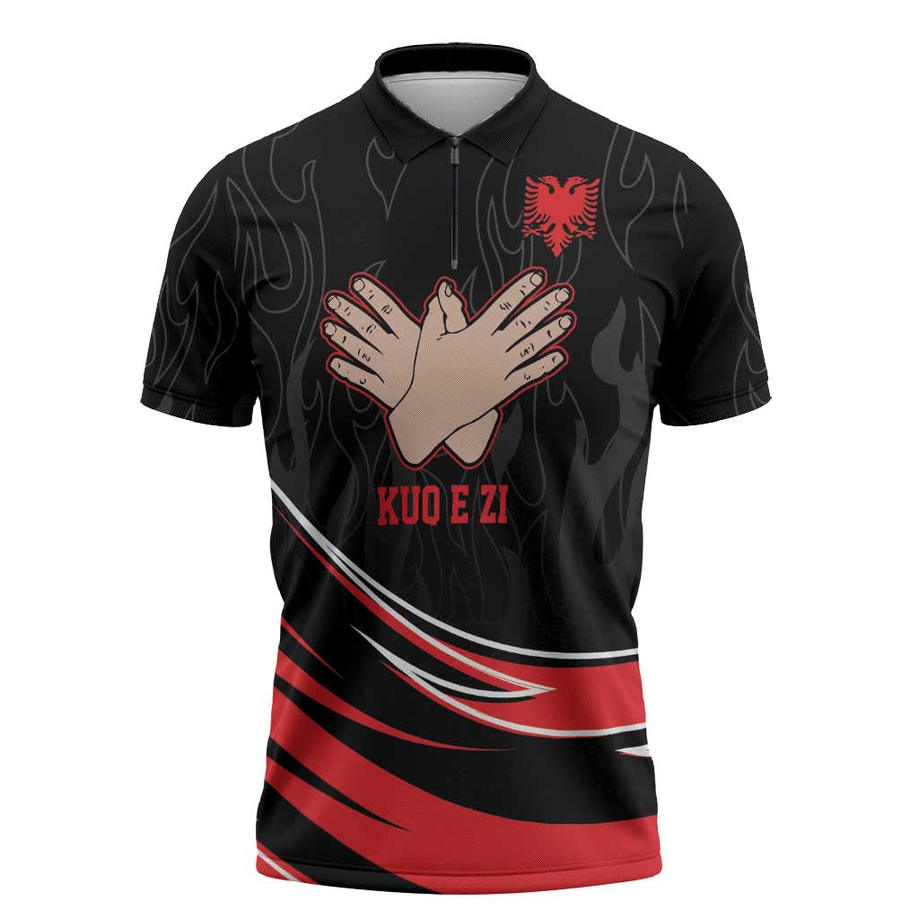 Personalized Shqipe Albania Nation Flag Zipper Polo Shirt Kuq E Zi Tiranaproud Albanian - Wonder Print Shop