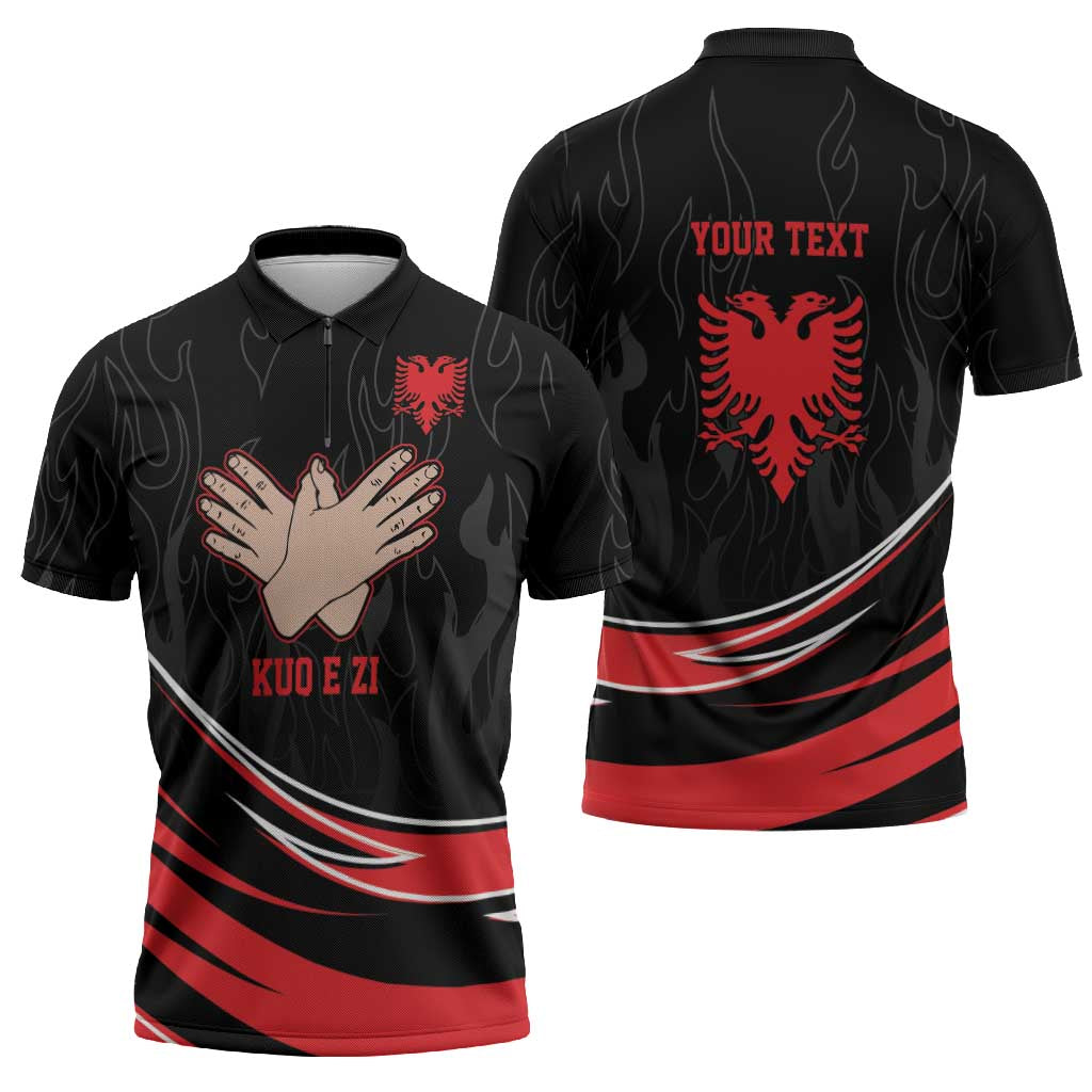 Personalized Shqipe Albania Nation Flag Zipper Polo Shirt Kuq E Zi Tiranaproud Albanian - Wonder Print Shop