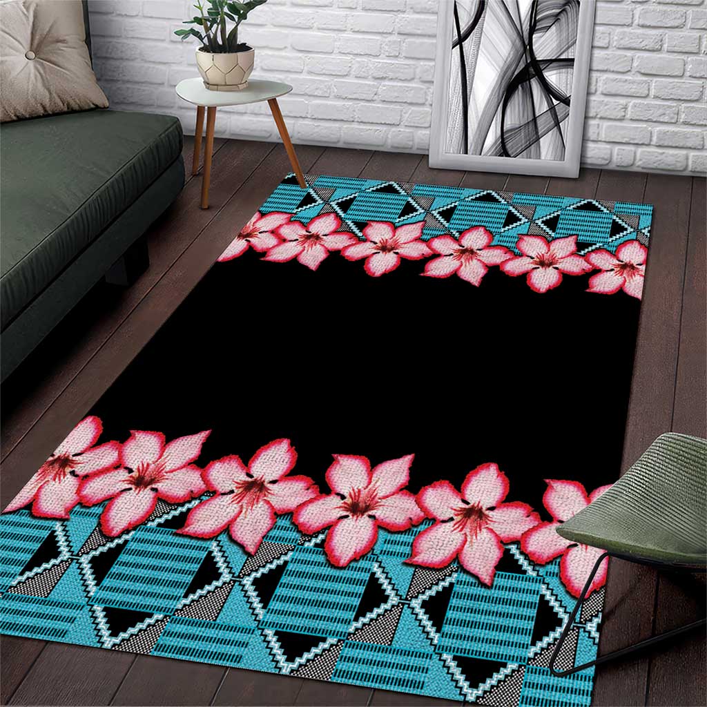 African Adenium Multiflorum Flowers Area Rug with Kente Style LT9 - Wonder Print Shop