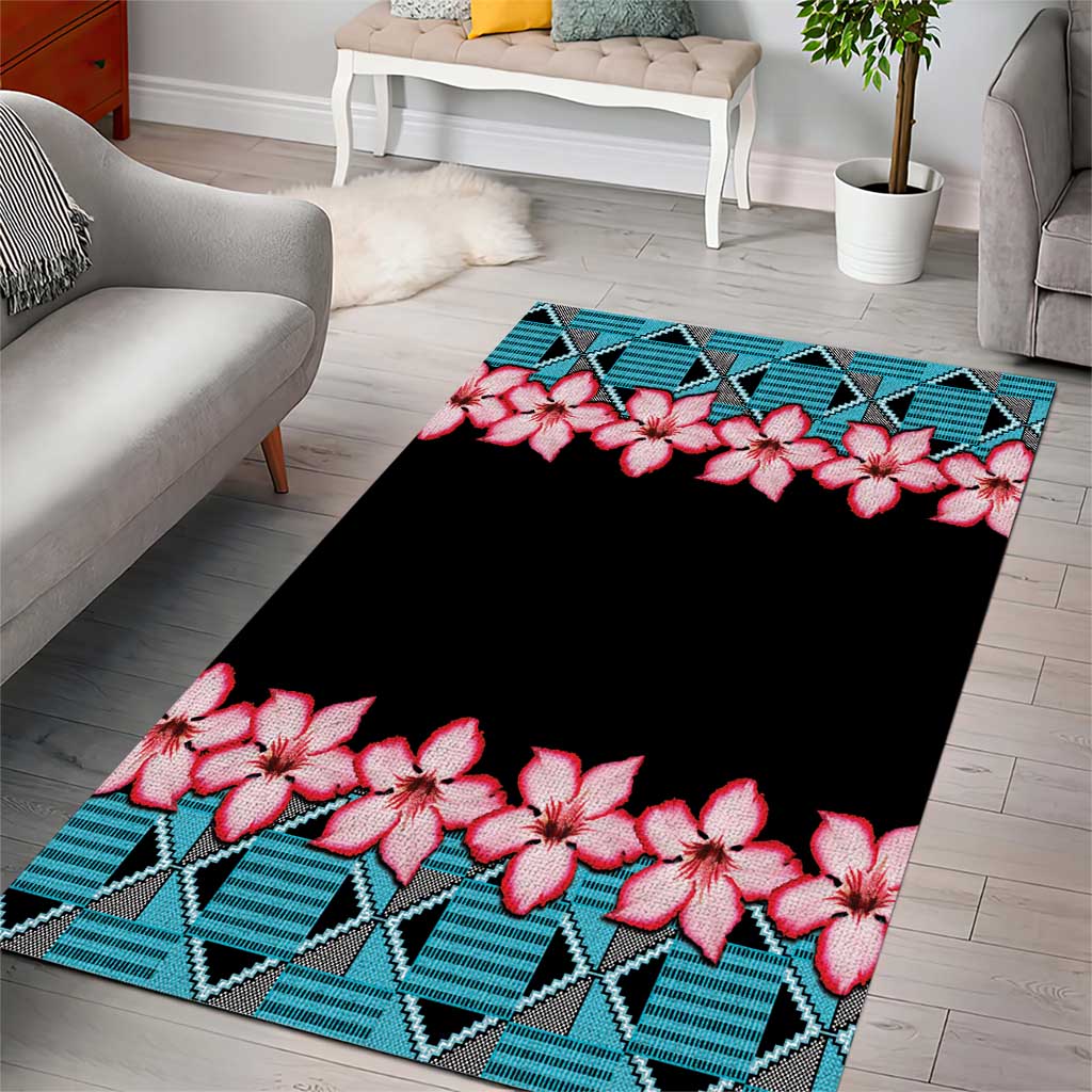 African Adenium Multiflorum Flowers Area Rug with Kente Style LT9 - Wonder Print Shop
