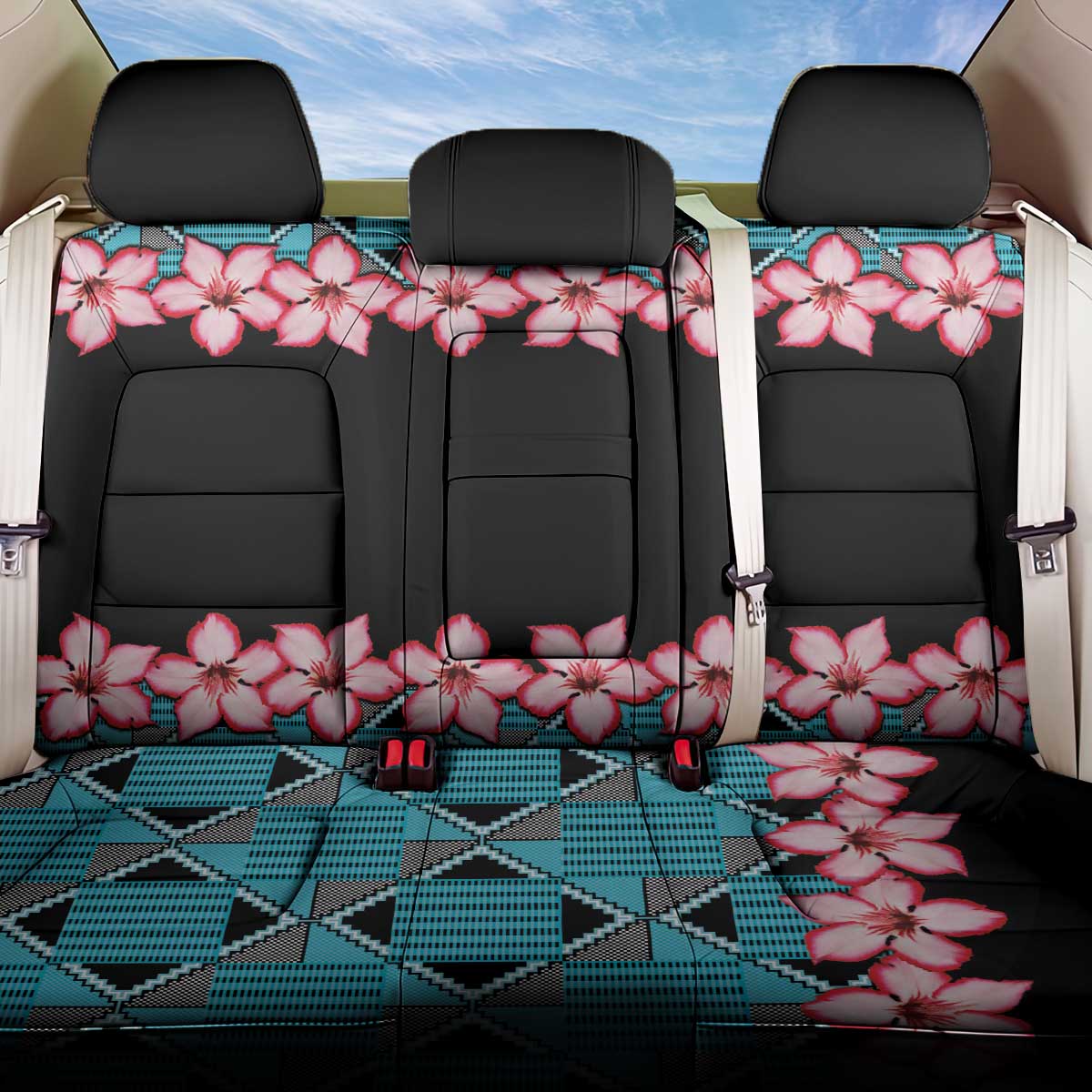African Adenium Multiflorum Flowers Back Car Seat Cover with Kente Style LT9 - Wonder Print Shop