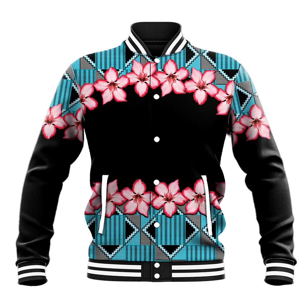 African Adenium Multiflorum Flowers Baseball Jacket with Kente Style LT9 - Wonder Print Shop