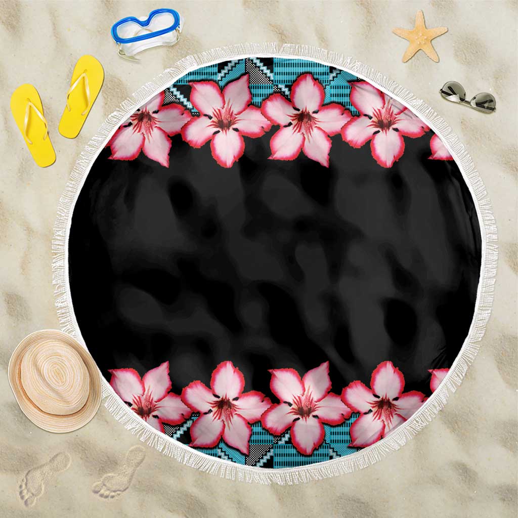 African Adenium Multiflorum Flowers Beach Blanket with Kente Style LT9 - Wonder Print Shop