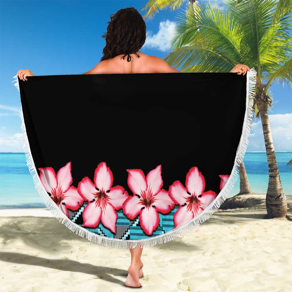 African Adenium Multiflorum Flowers Beach Blanket with Kente Style LT9 - Wonder Print Shop