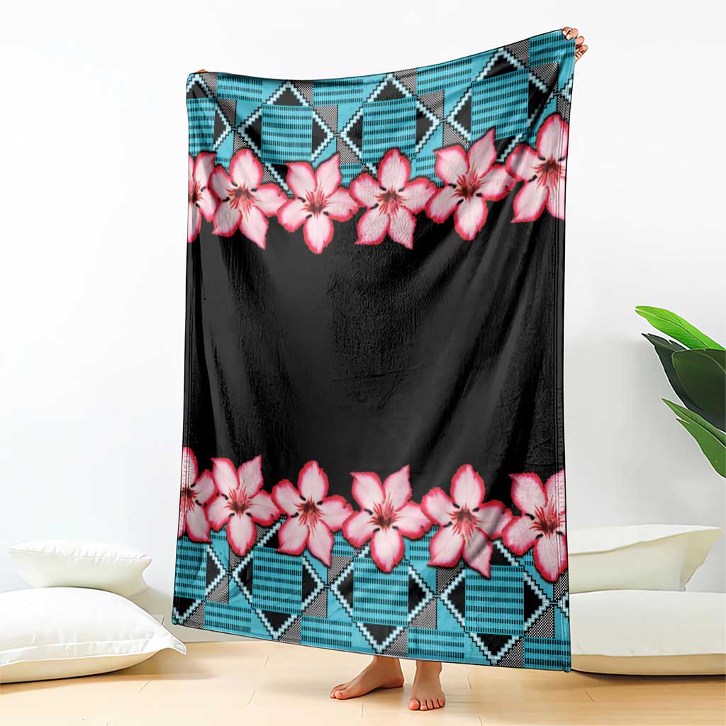 African Adenium Multiflorum Flowers Blanket with Kente Style