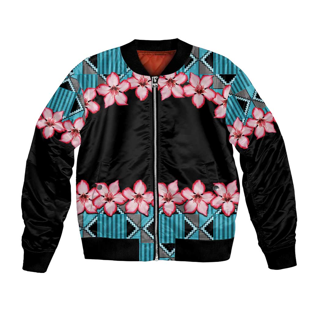 African Adenium Multiflorum Flowers Bomber Jacket with Kente Style LT9 - Wonder Print Shop