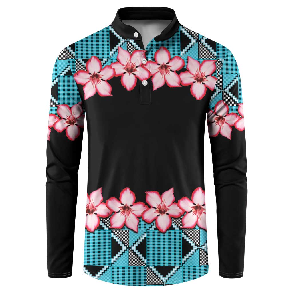 African Adenium Multiflorum Flowers Button Sweatshirt with Kente Style LT9 - Wonder Print Shop
