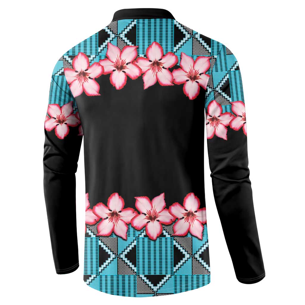 African Adenium Multiflorum Flowers Button Sweatshirt with Kente Style LT9 - Wonder Print Shop