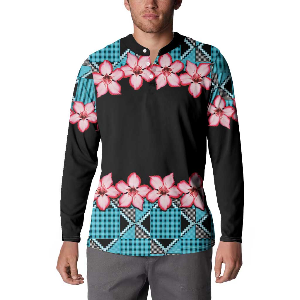 African Adenium Multiflorum Flowers Button Sweatshirt with Kente Style LT9 - Wonder Print Shop