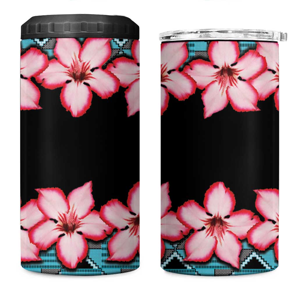 African Adenium Multiflorum Flowers 4 in 1 Can Cooler Tumbler with Kente Style LT9 - Wonder Print Shop