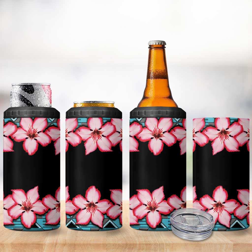 African Adenium Multiflorum Flowers 4 in 1 Can Cooler Tumbler with Kente Style LT9 - Wonder Print Shop