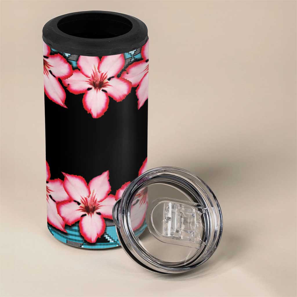 African Adenium Multiflorum Flowers 4 in 1 Can Cooler Tumbler with Kente Style LT9 - Wonder Print Shop
