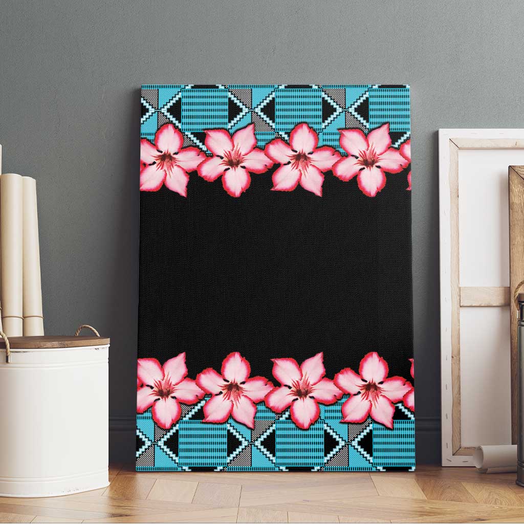 African Adenium Multiflorum Flowers Canvas Wall Art with Kente Style LT9 - Wonder Print Shop