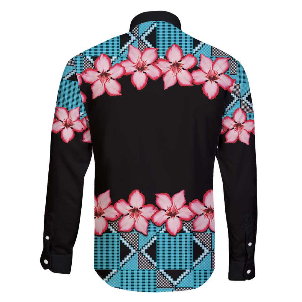 African Adenium Multiflorum Flowers Family Matching Long Sleeve Bodycon Dress and Hawaiian Shirt with Kente Style LT9 - Wonder Print Shop