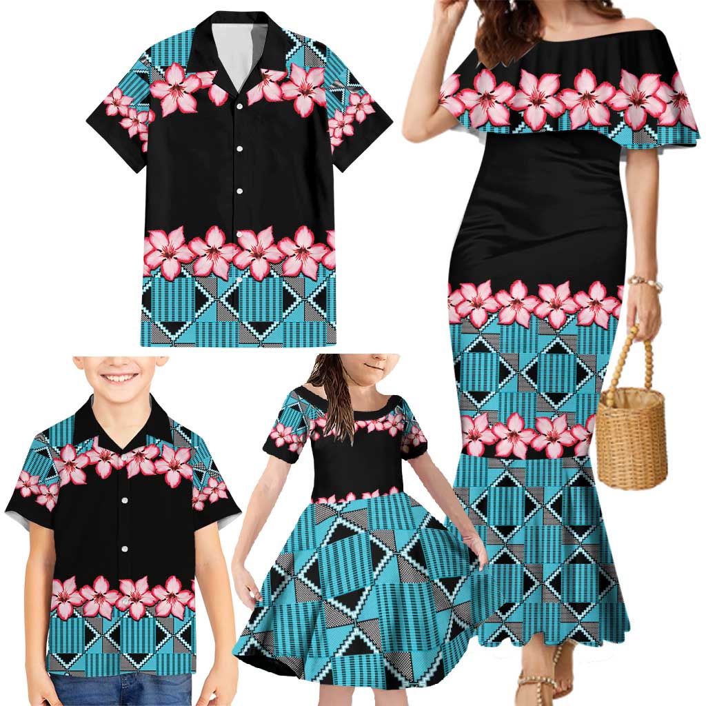 African Adenium Multiflorum Flowers Family Matching Mermaid Dress and Hawaiian Shirt with Kente Style LT9 - Wonder Print Shop