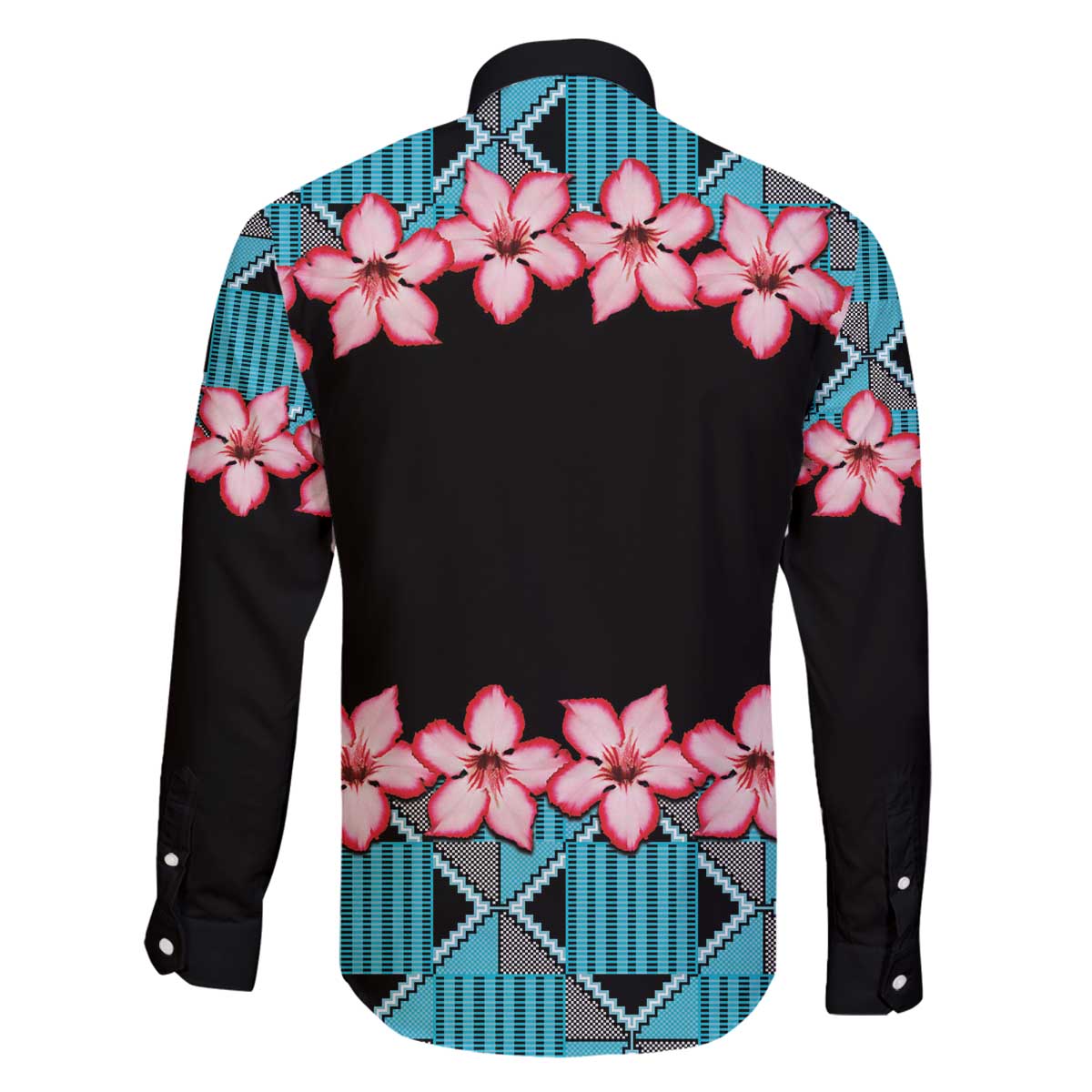 African Adenium Multiflorum Flowers Family Matching Off The Shoulder Long Sleeve Dress and Hawaiian Shirt with Kente Style - Wonder Print Shop