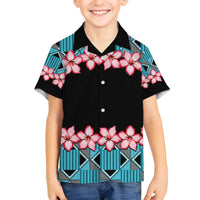 African Adenium Multiflorum Flowers Family Matching Off The Shoulder Long Sleeve Dress and Hawaiian Shirt with Kente Style - Wonder Print Shop