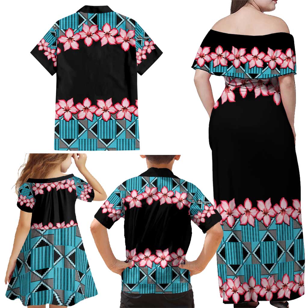African Adenium Multiflorum Flowers Family Matching Off Shoulder Maxi Dress and Hawaiian Shirt with Kente Style LT9 - Wonder Print Shop