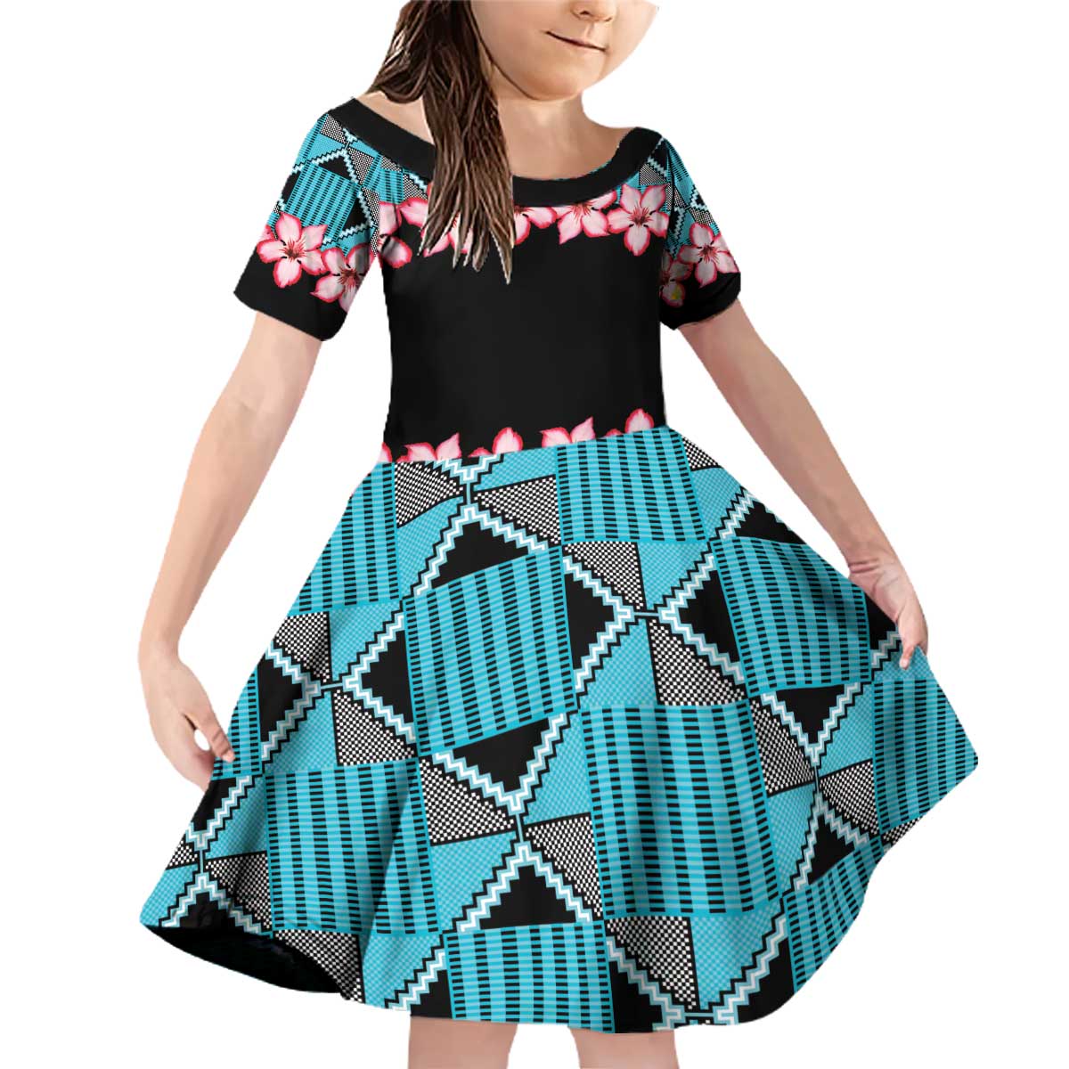 African Adenium Multiflorum Flowers Family Matching Off Shoulder Short Dress and Hawaiian Shirt with Kente Style LT9 - Wonder Print Shop