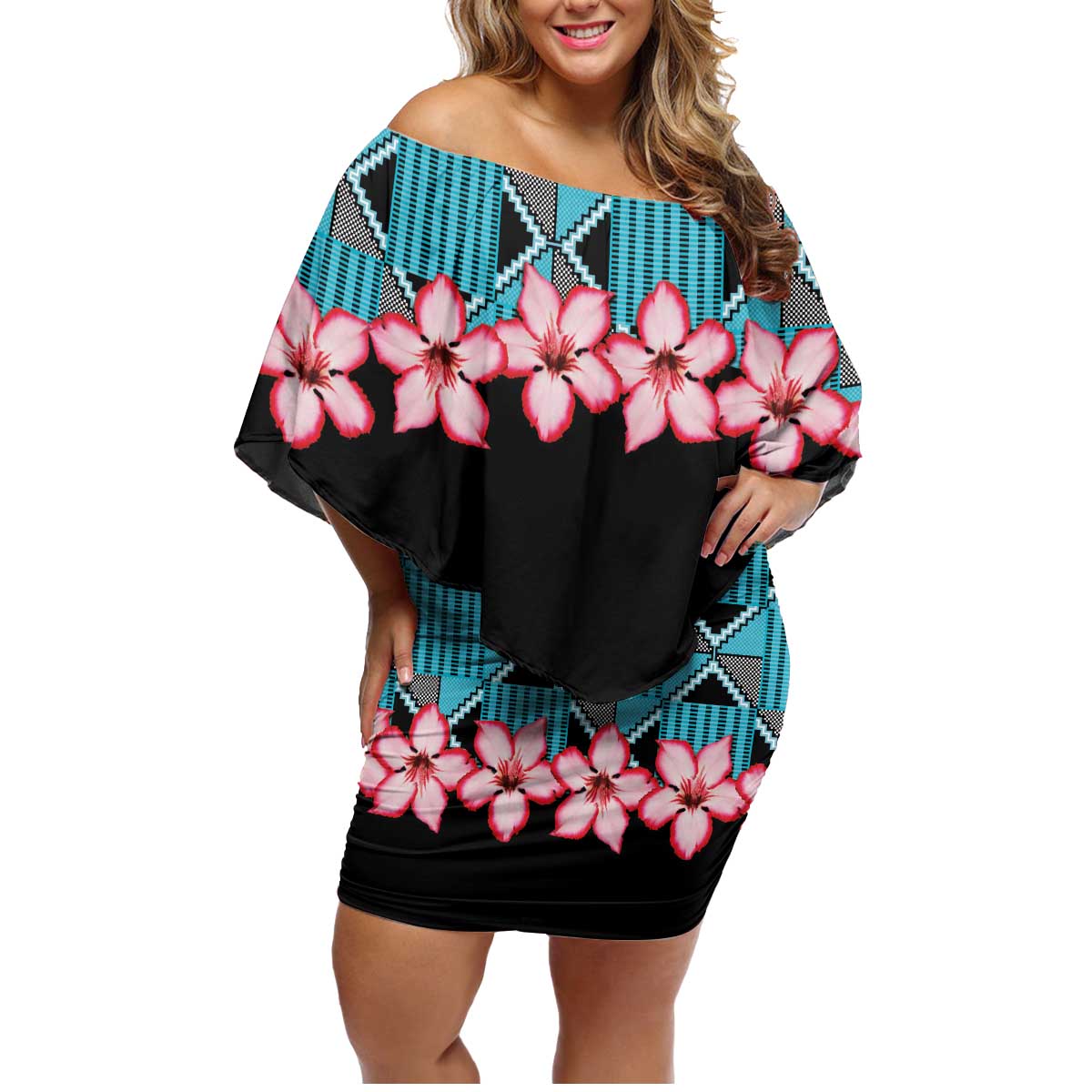 African Adenium Multiflorum Flowers Family Matching Off Shoulder Short Dress and Hawaiian Shirt with Kente Style LT9 - Wonder Print Shop