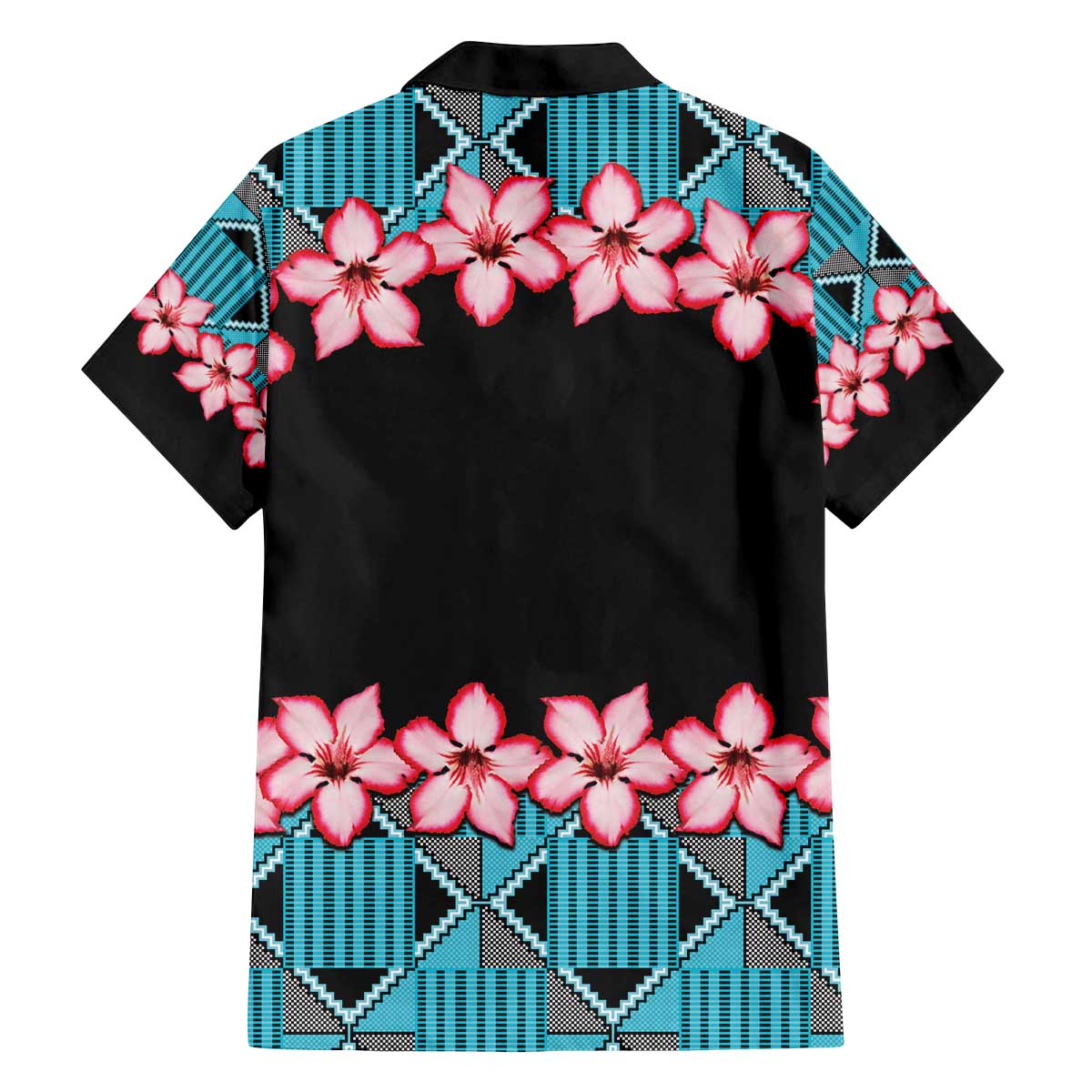 African Adenium Multiflorum Flowers Family Matching Puletasi and Hawaiian Shirt with Kente Style - Wonder Print Shop