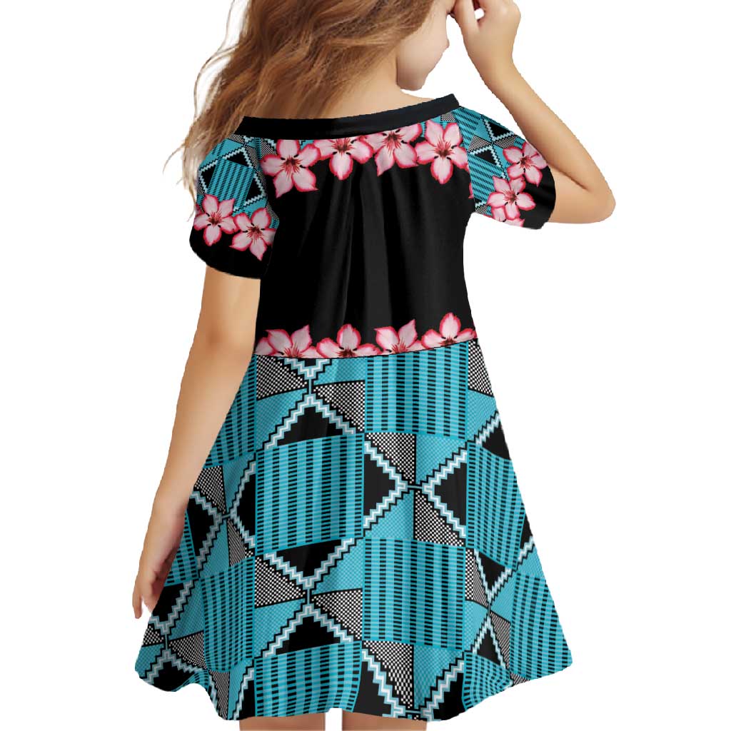 African Adenium Multiflorum Flowers Family Matching Short Sleeve Bodycon Dress and Hawaiian Shirt with Kente Style - Wonder Print Shop