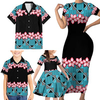 African Adenium Multiflorum Flowers Family Matching Short Sleeve Bodycon Dress and Hawaiian Shirt with Kente Style - Wonder Print Shop