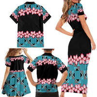African Adenium Multiflorum Flowers Family Matching Short Sleeve Bodycon Dress and Hawaiian Shirt with Kente Style - Wonder Print Shop