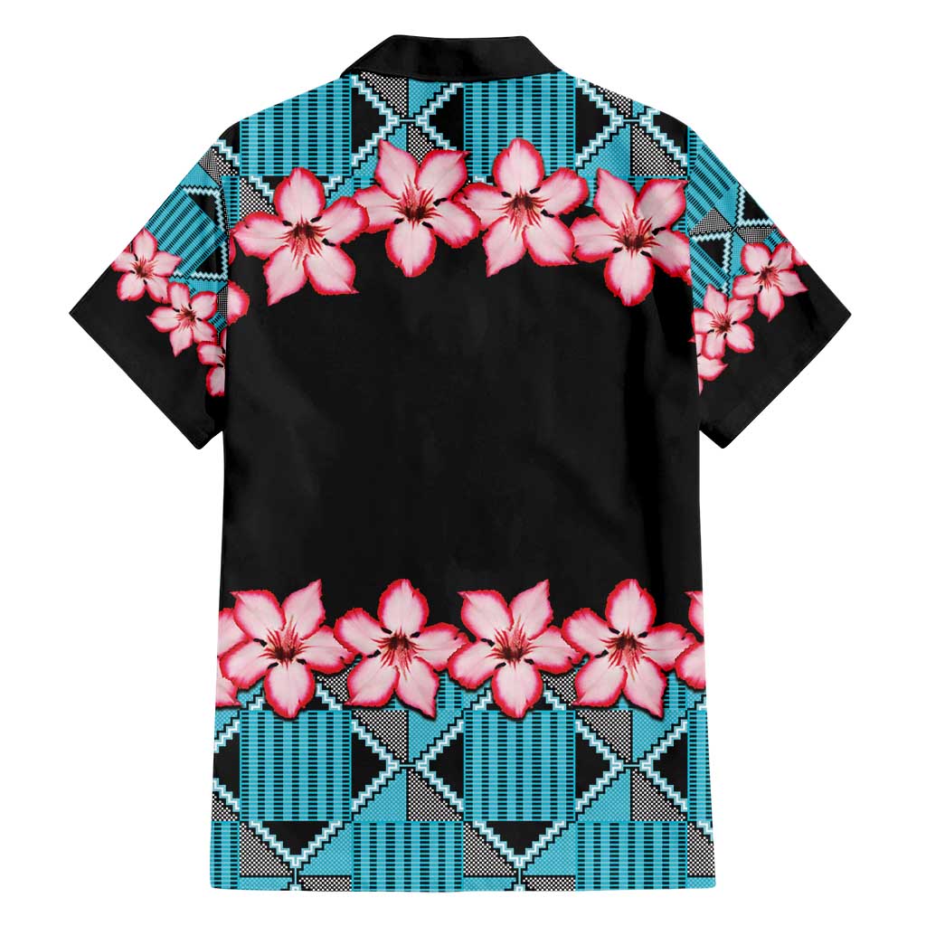 African Adenium Multiflorum Flowers Family Matching Short Sleeve Bodycon Dress and Hawaiian Shirt with Kente Style - Wonder Print Shop