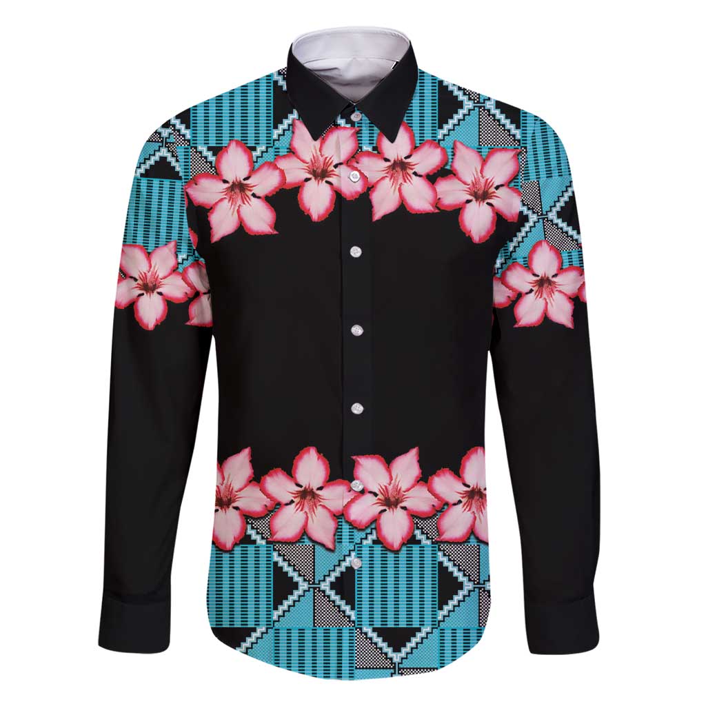 African Adenium Multiflorum Flowers Family Matching Short Sleeve Bodycon Dress and Hawaiian Shirt with Kente Style - Wonder Print Shop